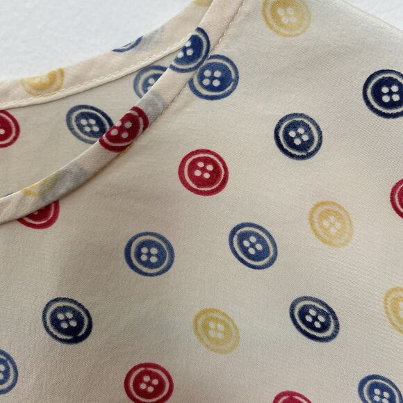 Talbots Pure Silk Button Print Novelty Shell Blouse Colorful Primary Unique - Picture 10 of 14